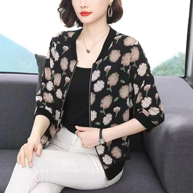 《换季清仓》女士薄款外套妈妈装夏季单层防晒开衫时尚洋气夹克衫