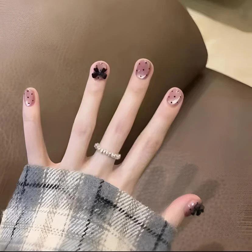【半糖主义】新波点风设计蝴蝶结元素俏皮猫眼纯手工穿戴美甲