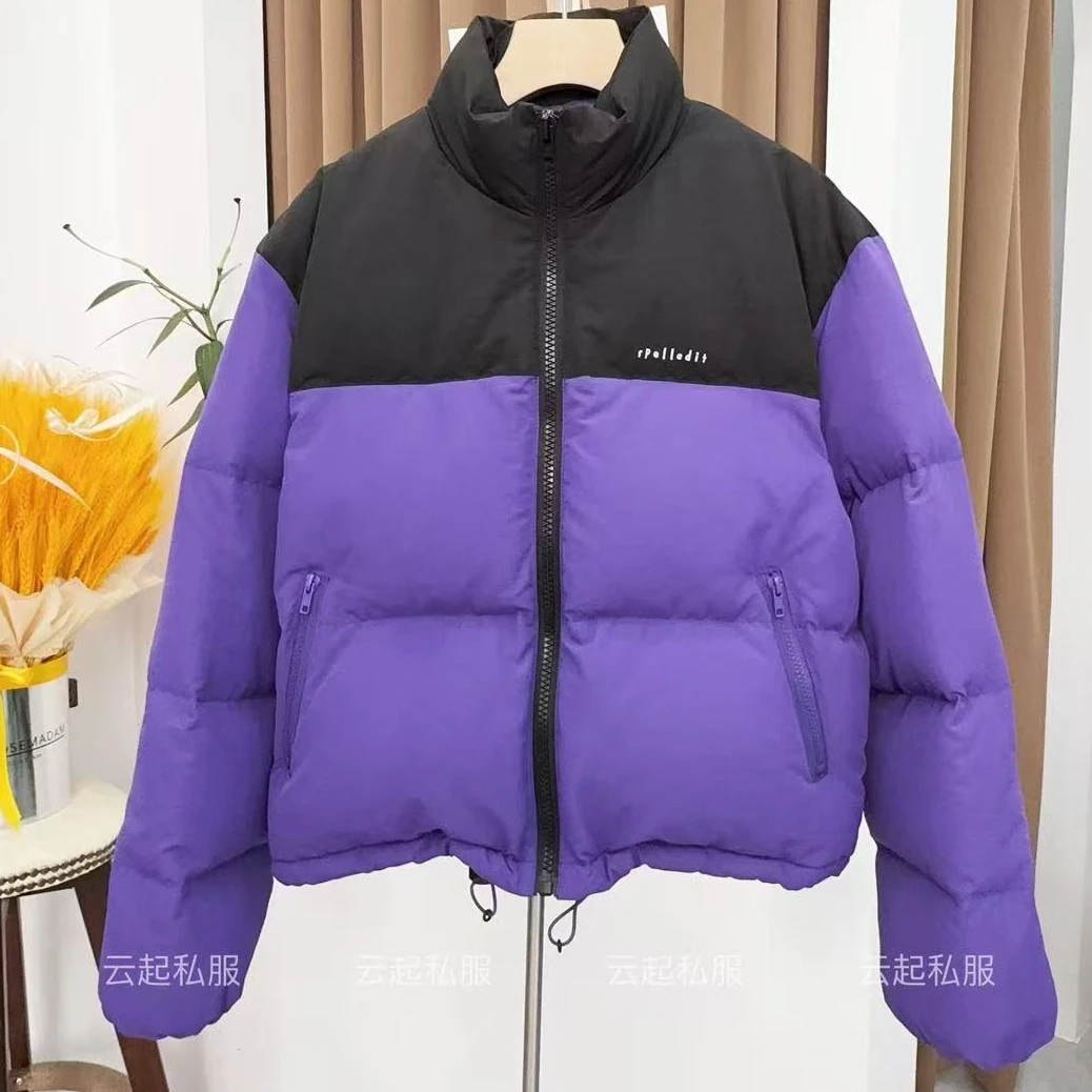 2024冬季新品拼色短款立领撞色宽松外套