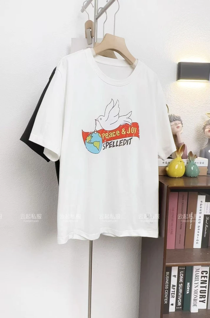 2024冬季新品平安鸽T恤宽松舒适时尚短袖印花上衣女