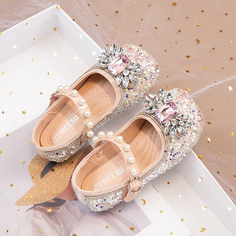 2024女童鞋公主鞋儿童鞋春夏新款儿童水晶鞋小皮鞋宝宝鞋闪亮单鞋