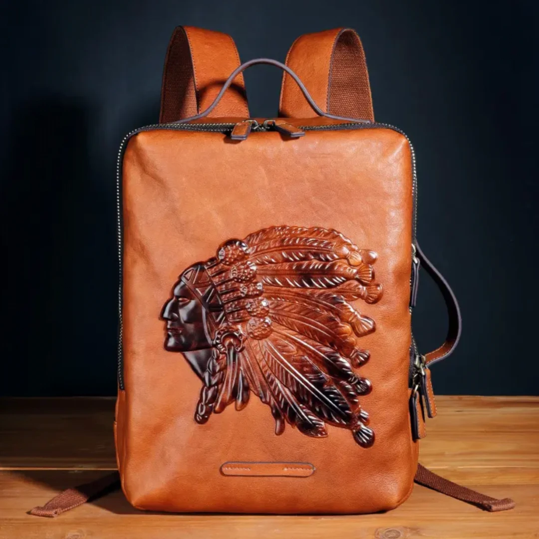 双肩包旅行包男包新款印第安人头层牛皮复古民族风个性真皮男士