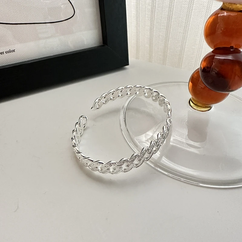 925银手镯 肌理纹重工手镯手工气质时尚百搭复古简约个性银色手工