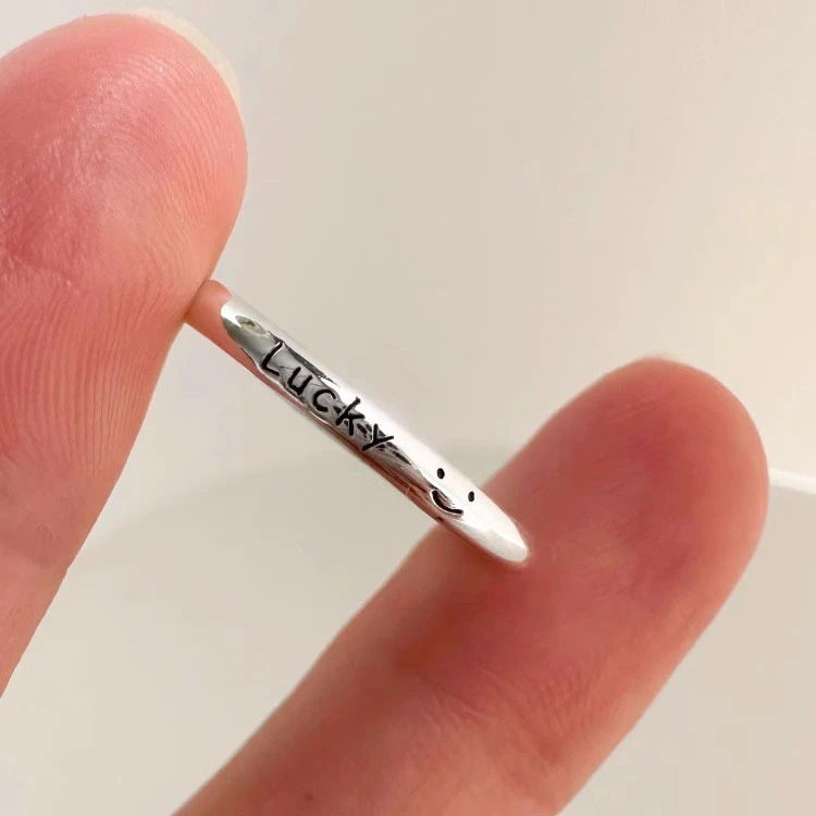925银戒指 微笑开口素戒气质可爱情侣复古小众简约个性设计感气质