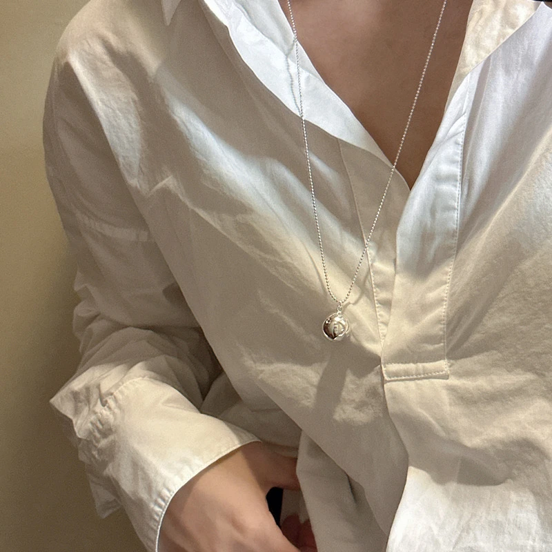 坠链均925银 丁当银球毛衣链长度60气质轻奢时尚百搭小众简约银色