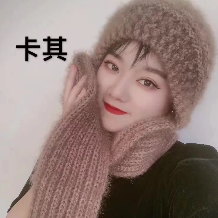 纯手工松鼠绒串花款套帽加厚双线编织