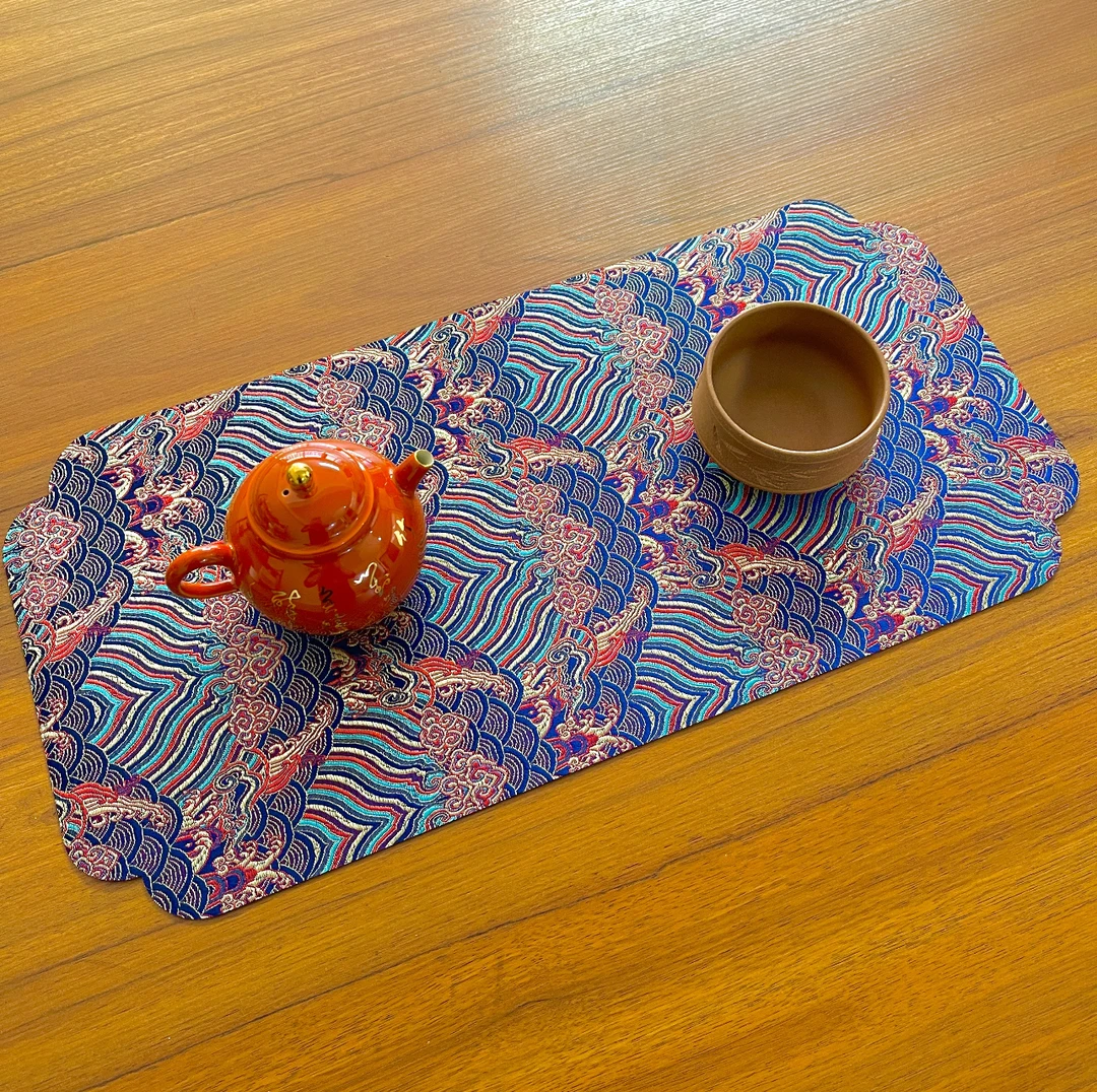 新中式麂皮绒茶席干泡茶席宫廷云锦壶垫复古防滑微吸水垫茶具配件