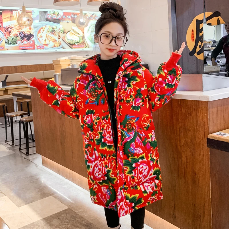 女童东北大花棉袄儿童冬款棉袄女孩拜年服加厚棉服过年新年童装潮