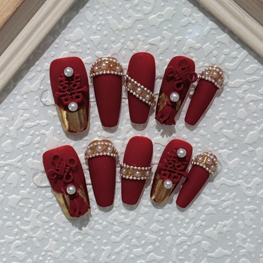 结婚季 婚甲晨袍甲婚纱甲秀禾甲敬酒服美甲穿戴甲假指甲美甲贴片