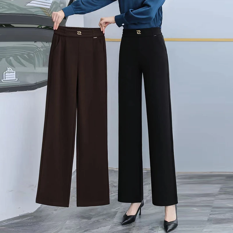 阔腿裤女宽松直筒休闲裤垂感显瘦中年洋气妈妈裤秋冬加绒加厚长裤