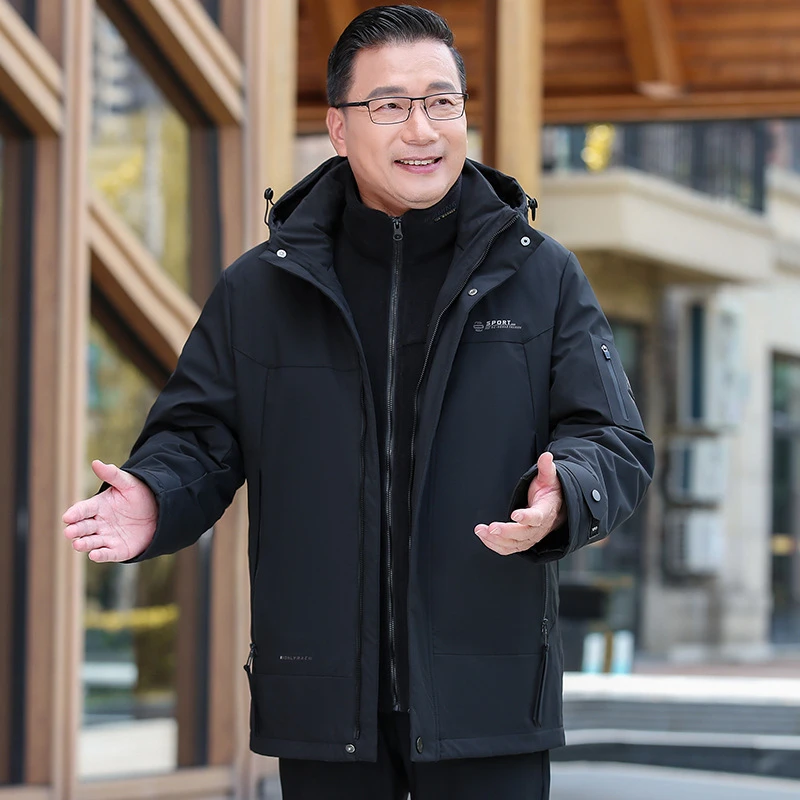 冬季新款50岁爸爸装羽绒外套棉衣服【三合一】中老年男装羽绒服