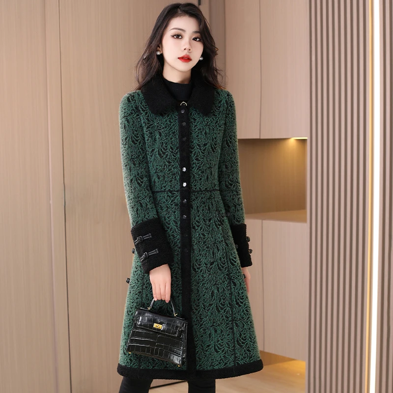 CQ1717小香风毛呢外套女秋冬2023年新款加绒加厚妈妈夹棉呢大衣