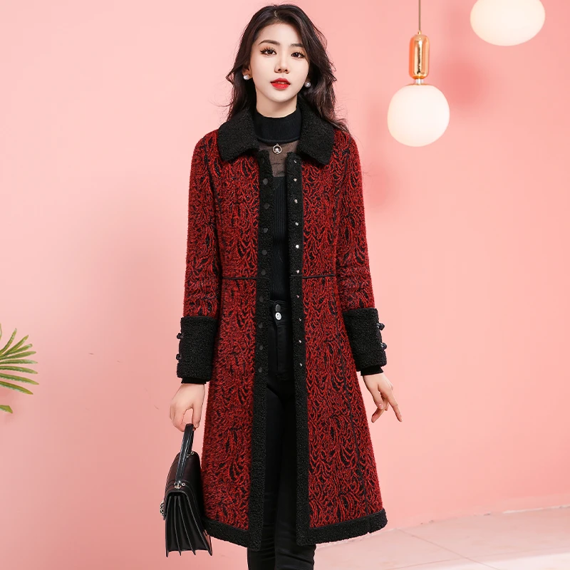 CQ1717小香风毛呢外套女秋冬2023年新款加绒加厚妈妈夹棉呢大衣