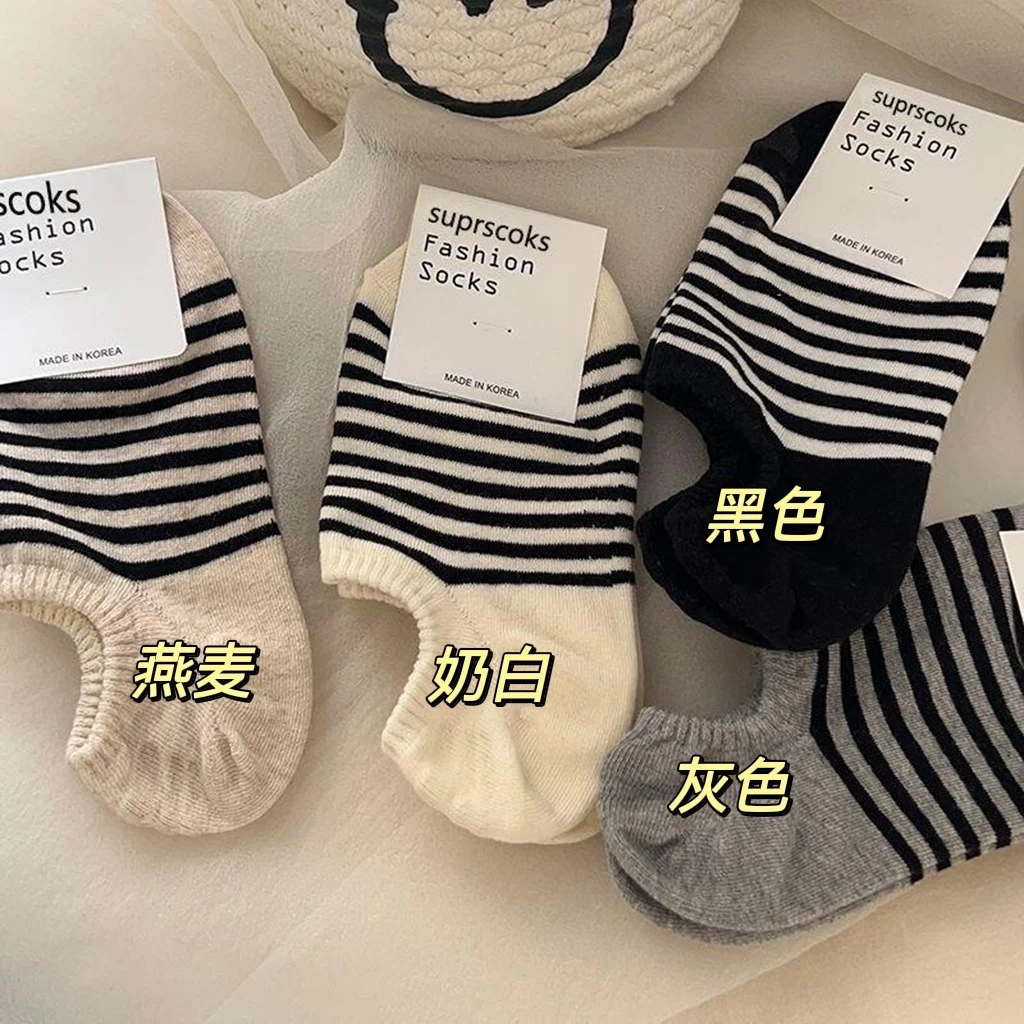 条纹船袜女防滑不掉跟袜子女夏季薄款纯棉透气吸汗袜子女隐形短袜