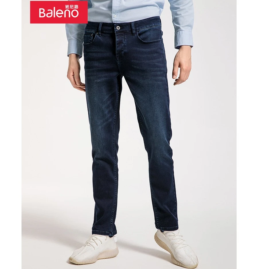 班尼路牛仔裤男复古直筒显高弹力修身长裤青年蓝色休闲裤88941016