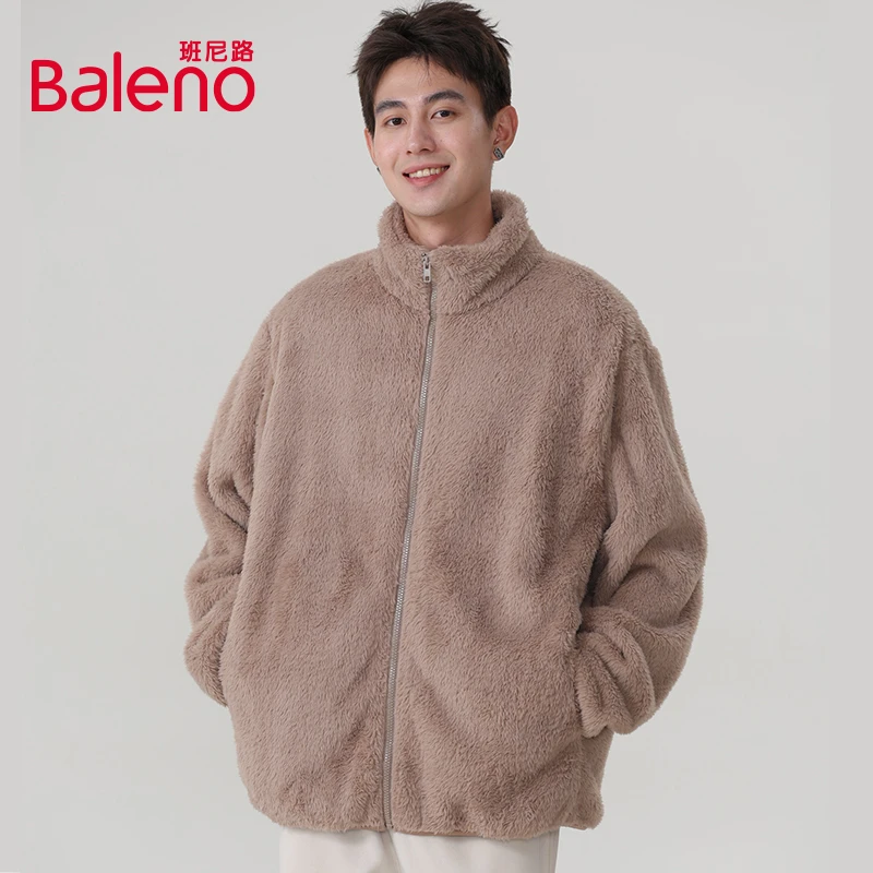 班尼路秋冬外套男双面珊瑚绒休闲夹克男士加绒加厚保暖抓绒衣PCB
