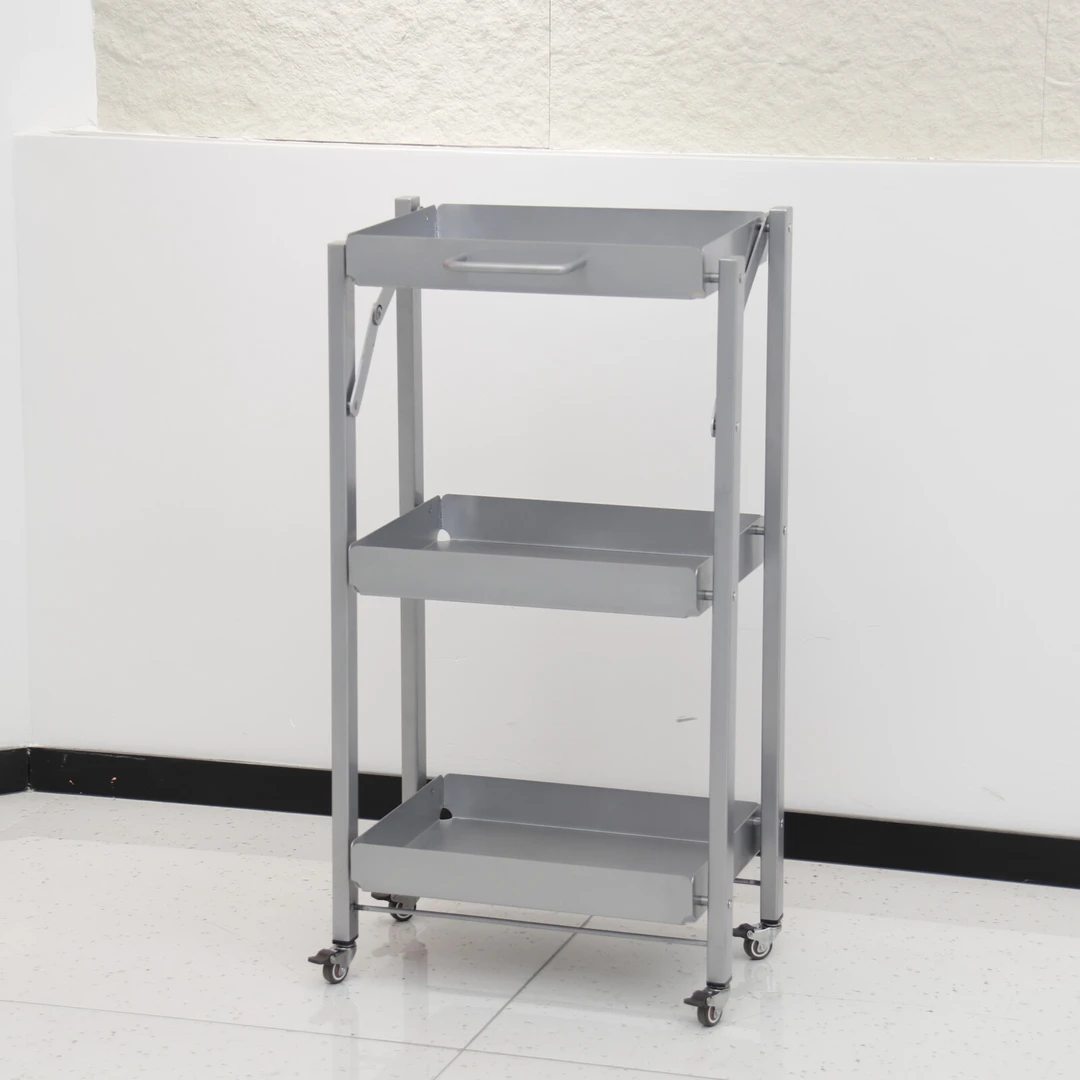 福盈国际多功能不锈钢折叠美发推车理发店专用三层置物架