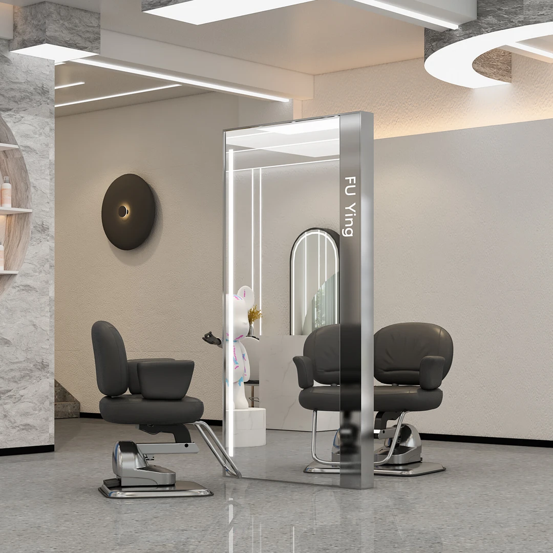 美发店双面镜台落地不锈钢镜台2024新款美发店镜台理发店镜台