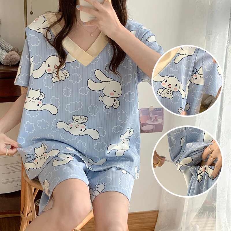 大码80-300斤短袖两件套孕妇装夏季月子服产后哺乳期母乳喂奶睡衣
