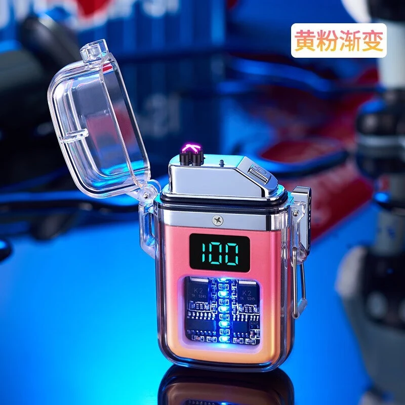 透明壳电弧打火机显示次数防水电子脉冲户外防风防水电弧点烟器