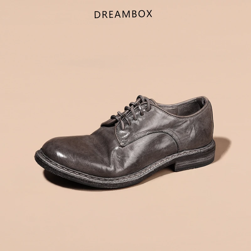 dreambox钧博vibram复古水洗透气马皮休闲皮鞋纯手工固特异德比鞋