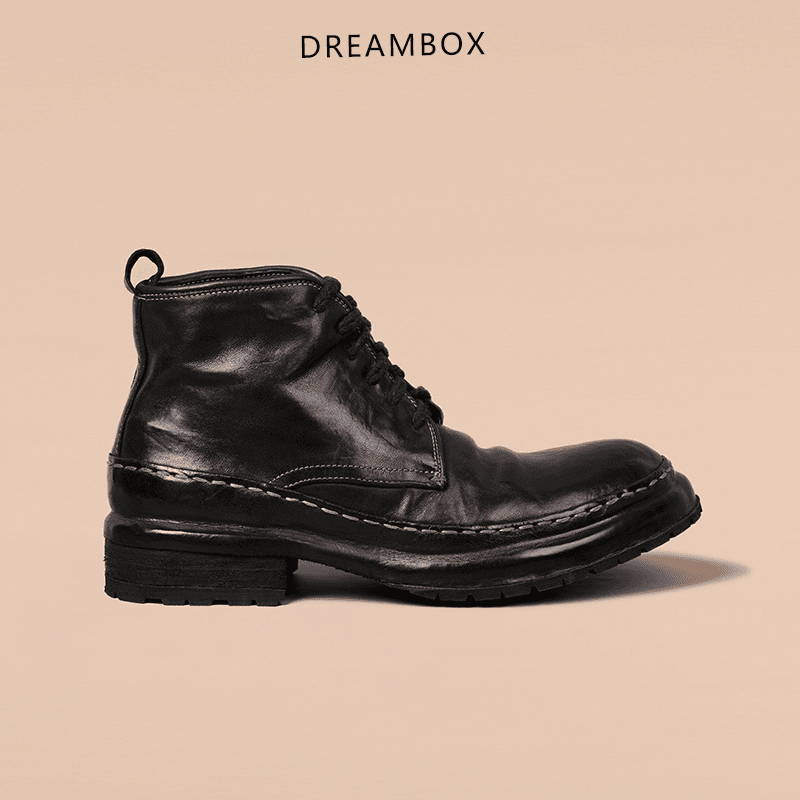 dreambox 钧博vibram底耐磨马丁靴男士新款复古马皮手工高帮皮靴潮