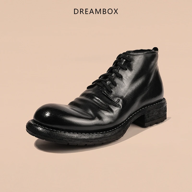 dreambox钧博vibram水洗马皮短靴英伦高帮皮鞋固特异纯手工马丁靴