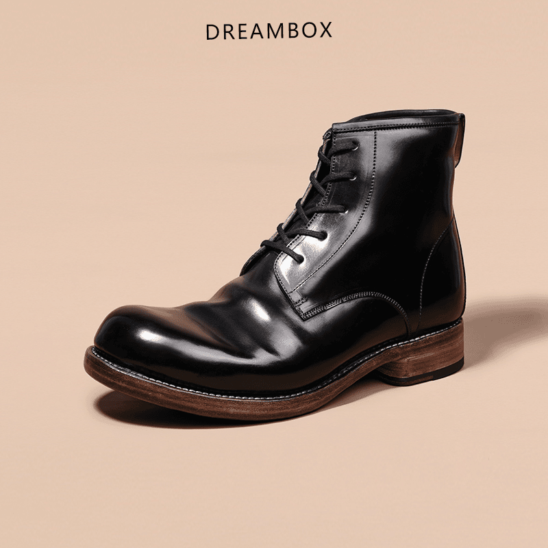 dreambox钧博高档意大利马臀皮皮鞋男vibram耐磨真皮栎木皮底皮靴