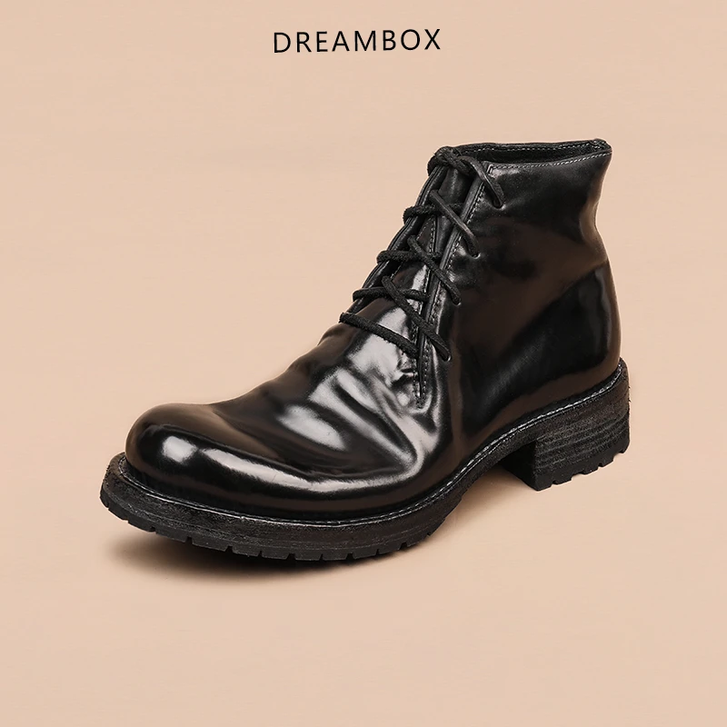dreambox钧博vibram高档意大利马臀皮马丁靴男高帮防滑耐磨皮鞋潮