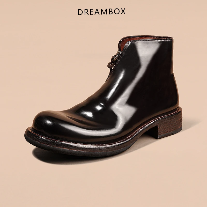 DREAMBOX钧博vibram固特异英伦男士靴子马臀皮手工侧拉链商务男靴