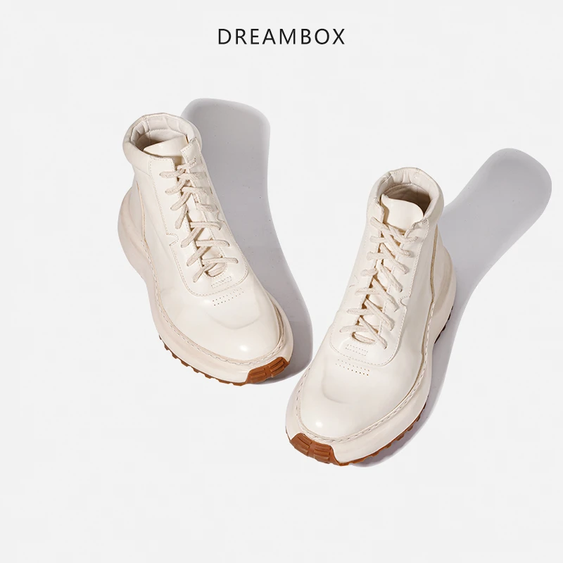 dreambox钧博女士高帮小白鞋vibram防滑耐磨马丁靴马皮手工女鞋