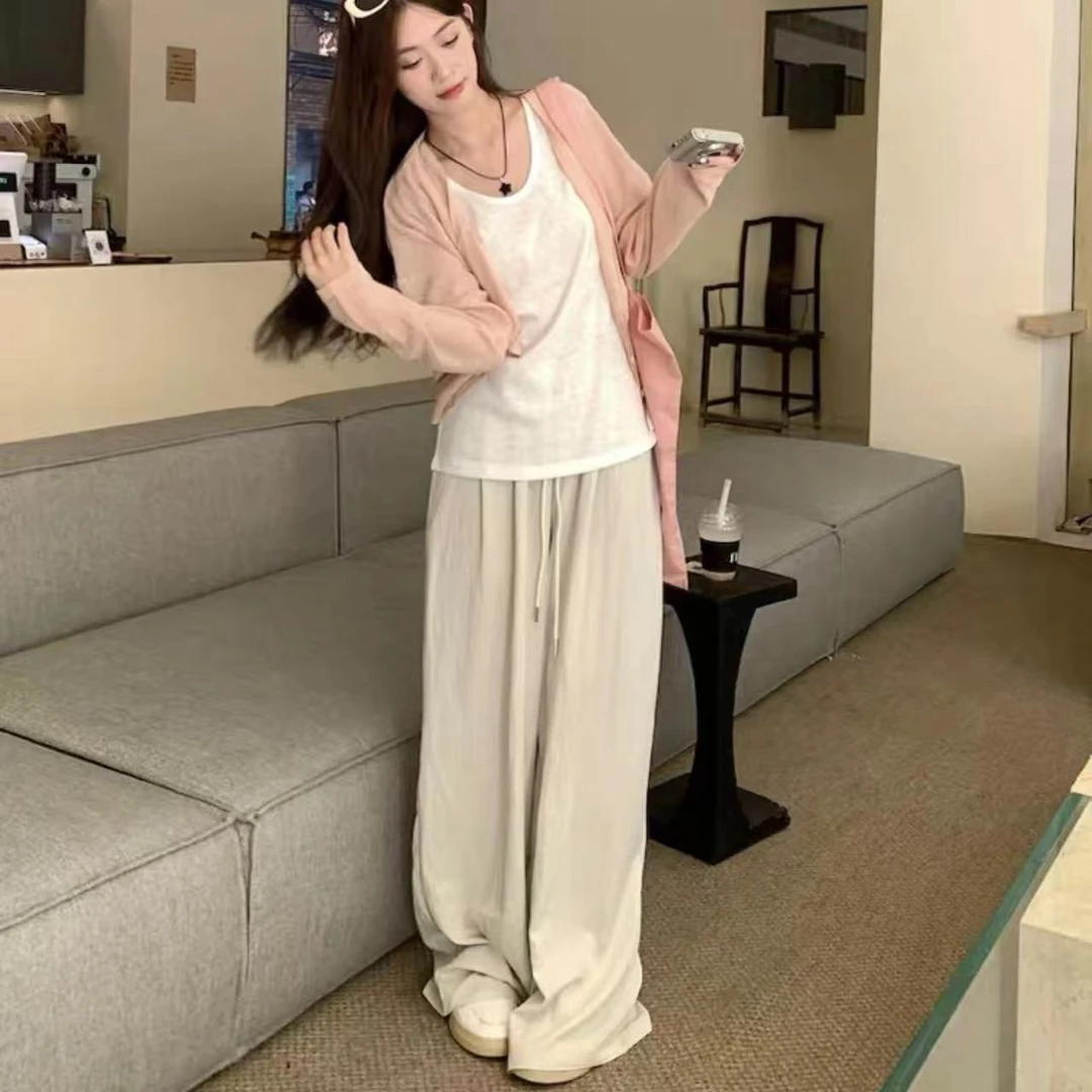 早秋慵懒肌理褶皱直筒裤2023新款空气裤高腰显瘦垂感休闲裤拖地裤