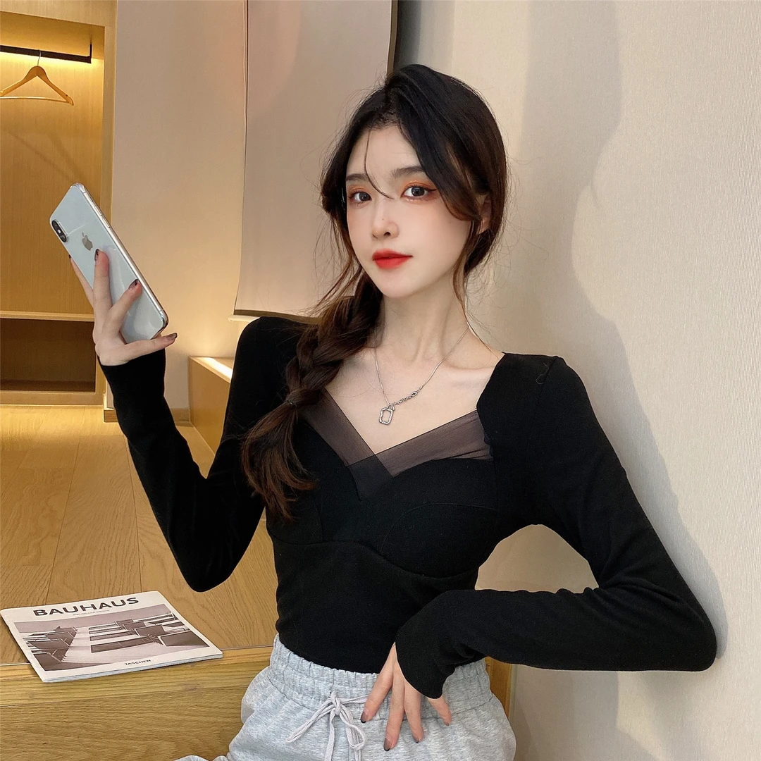 溯源好物V领德绒保暖长袖女带胸垫蕾丝保暖内衣女磨毛长袖打底衫