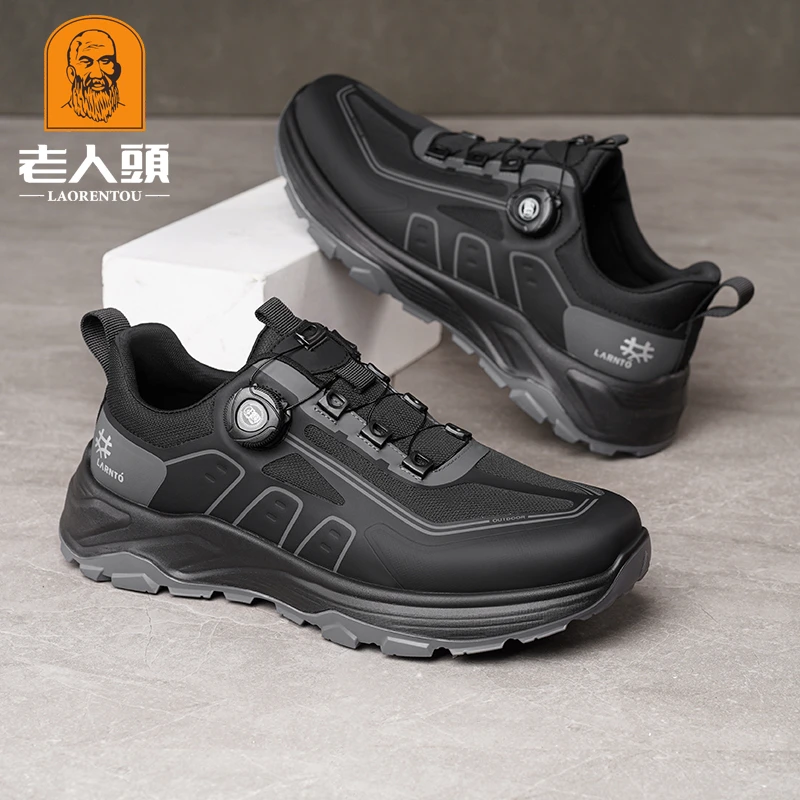 老人头男鞋户外运动徒步登山鞋旋转扣免系带防滑缓震休闲跑步鞋潮
