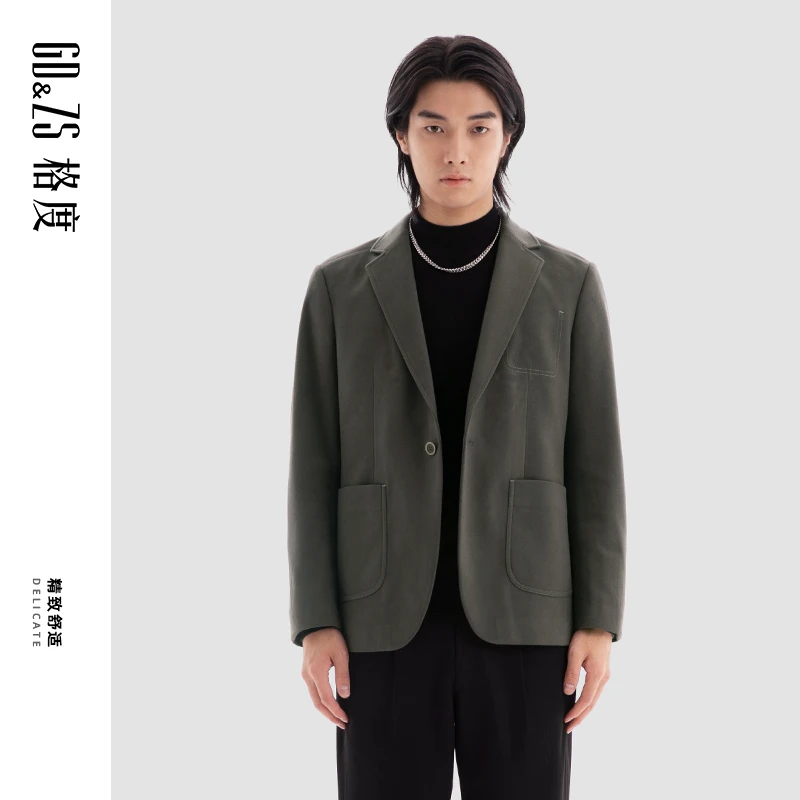GDZS格度佐致品牌男装-春秋男士灰绿色简约单排针织西服OCBBB1341