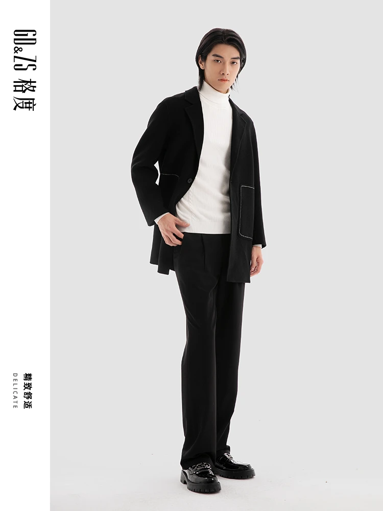 GDZS格度佐致品牌男装-秋冬新款黑色男士休闲呢料大衣OCBNA1220