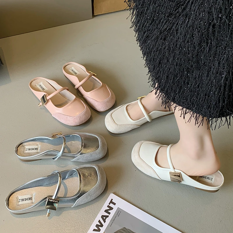 温柔仙女风包头半拖鞋女2024年春季法式圆头小众配裙子软底晚晚鞋