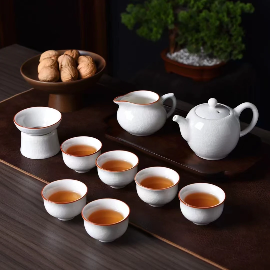 精美白壶茶具套装陶瓷泡茶大容量白蓝绿三色可选送礼礼盒装