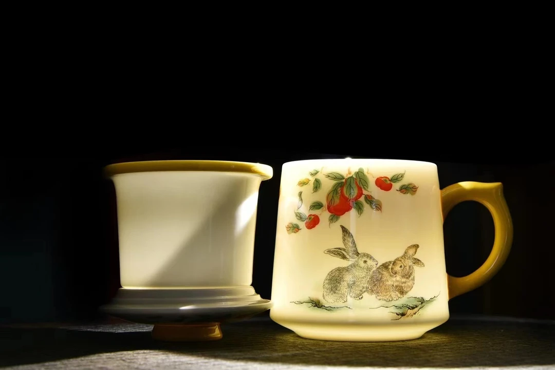 玉兔呈祥手工个人杯家用创意陶瓷对杯泡茶礼物大容量装茶杯办公杯