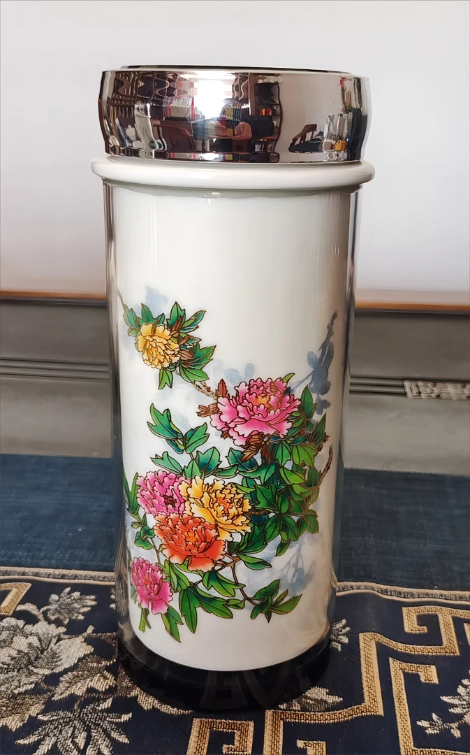 手工复古精美大号保温杯旅行杯山水荷花牡丹平安结兰花六种大容量