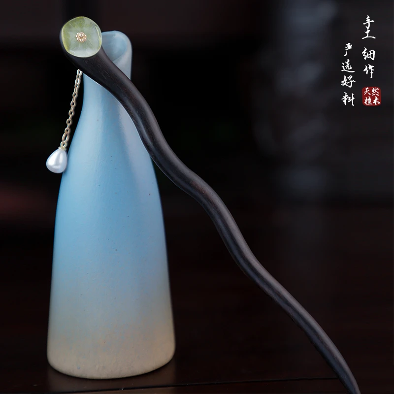 天然黑檀木发簪旗袍日常簪子古风汉服盘发简约现代新中式木质发簪