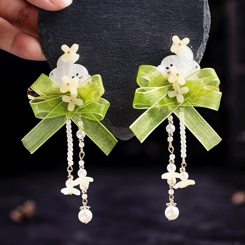 锌合金亚克力发饰 古风汉服发夹气流苏发饰兔子女生对夹飘带发夹