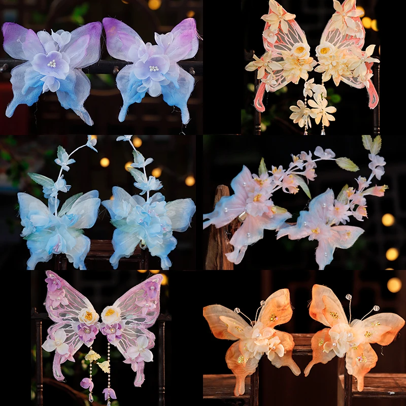 古风汉服绢花多层蝴蝶对夹边夹发卡温柔日常百搭写真拍摄清新配饰