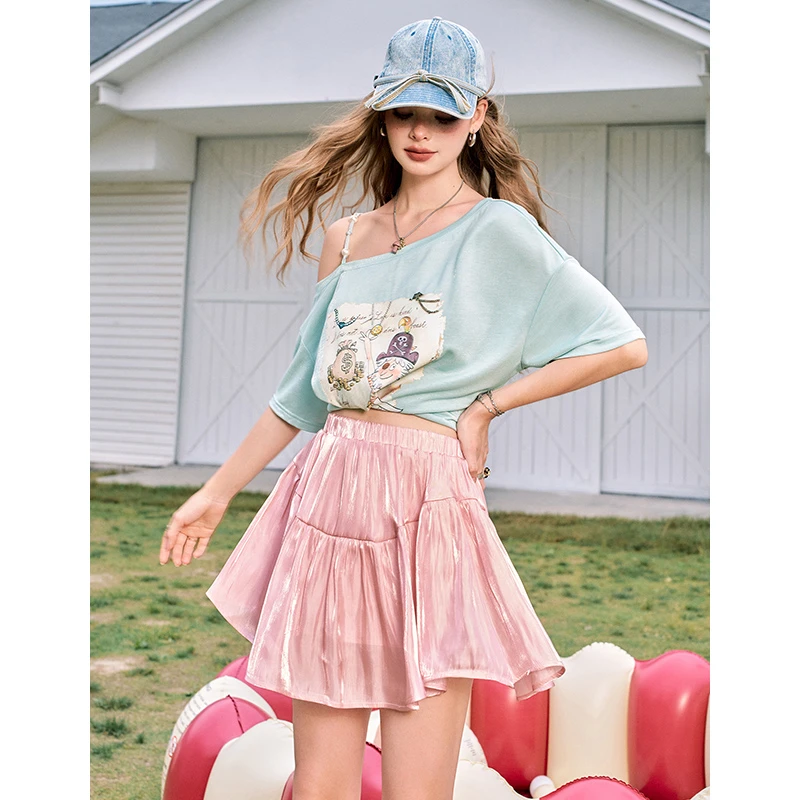 7021【金拐子】妖精的口袋小奶油蛋糕裙亮丝缎面a字半身裙女202