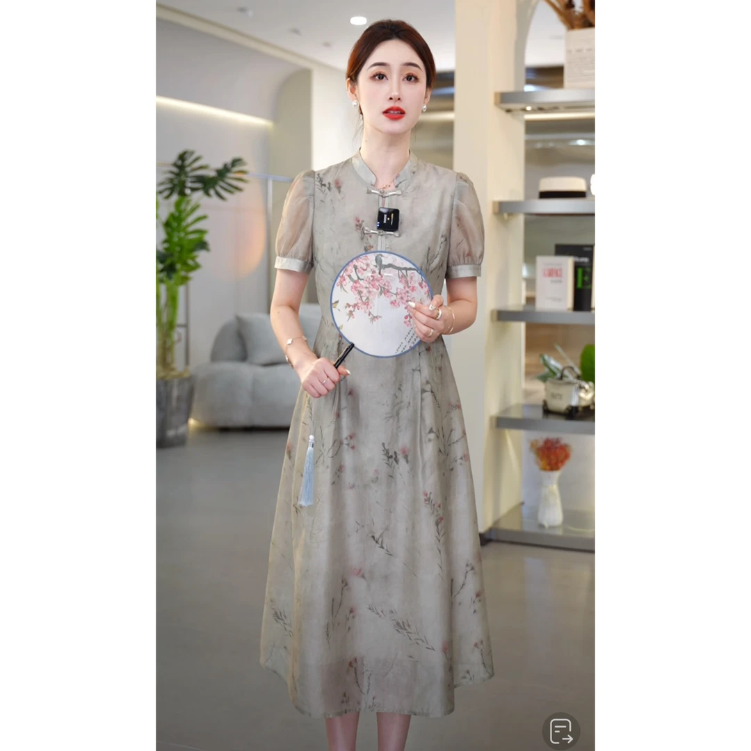 【龙掌柜.】莱赛尔天丝亚麻新中式时尚气质中国风女装连衣裙83999