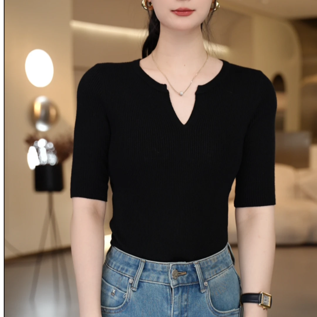 【龙掌柜.】25纯色v领绵羊毛打底衫V66