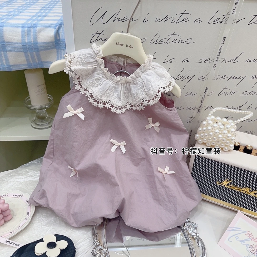 【定制版】轻法式浪漫紫！女宝宝花边领薄款无袖甜美公主花苞裙