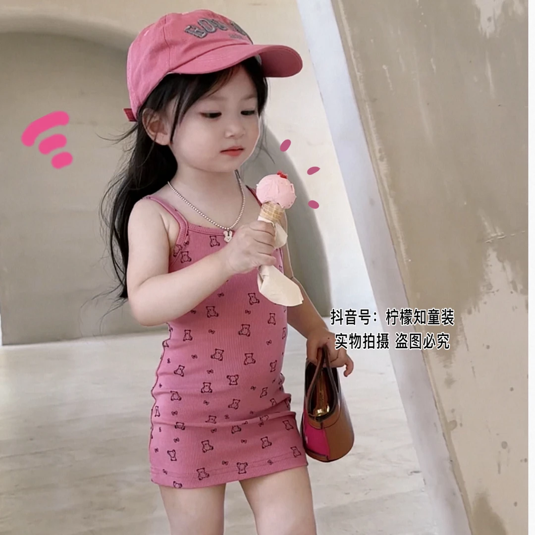 韩国童装女童连衣裙2024夏装宝宝可爱卡通修身弹力吊带裙儿童裙子