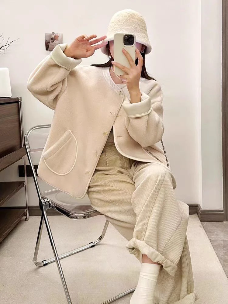 秋冬女装宽松毛绒短外套