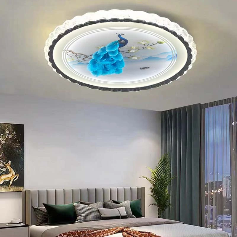 新款钻石孔雀银杏叶玻璃轻奢风吸顶灯卧室房间灯LED书房餐厅灯